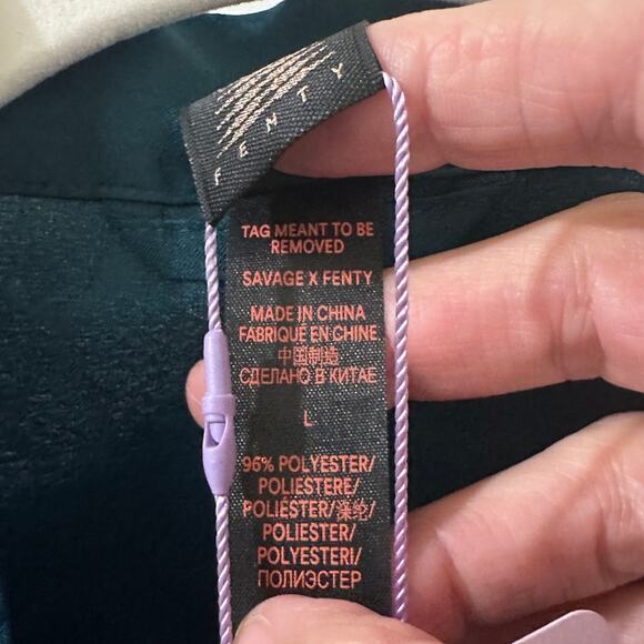 Savage X Fenty Women's Snakeskin Print Long Satin Robe Emerald Green, size L - Picture 7 of 11